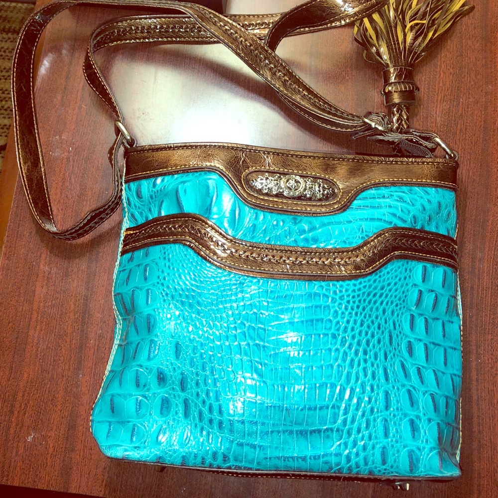 NWOT Marc Chantel Turquoise and brown purse